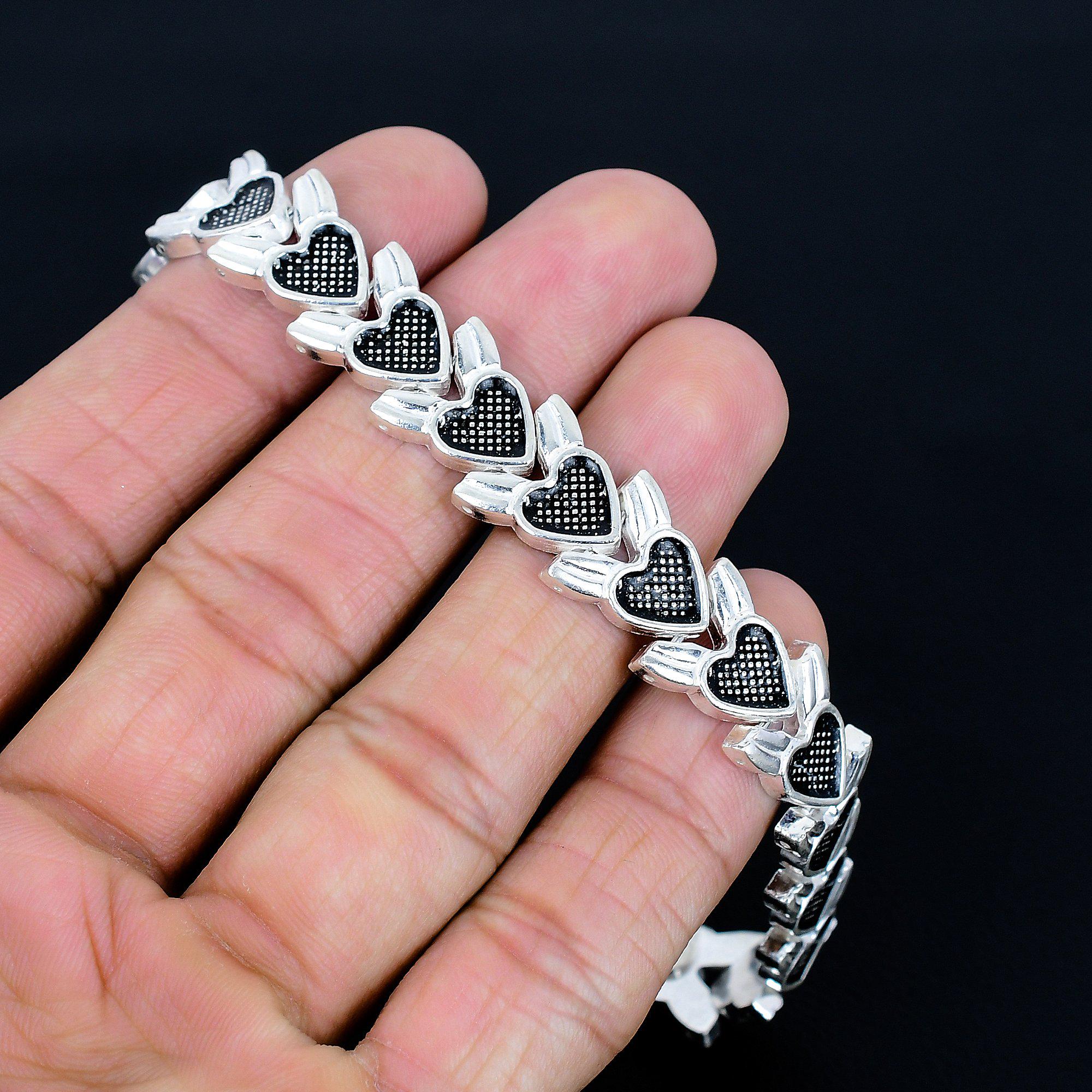 Handmade Pure Silver Heart Bracelet - Rugged Style - Etsy