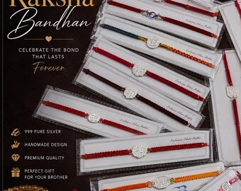 Set van 5 Rakhi-hi's van puur zilveren draad