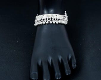 Handgemaakte puur zilveren Indiase enkelband: Jingle Bell Payal