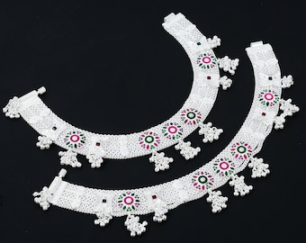 Handgemaakte puur zilveren Indiase traditionele Rajasthani bruids enkelbandje/Payal 329,6 gram (ongeveer)