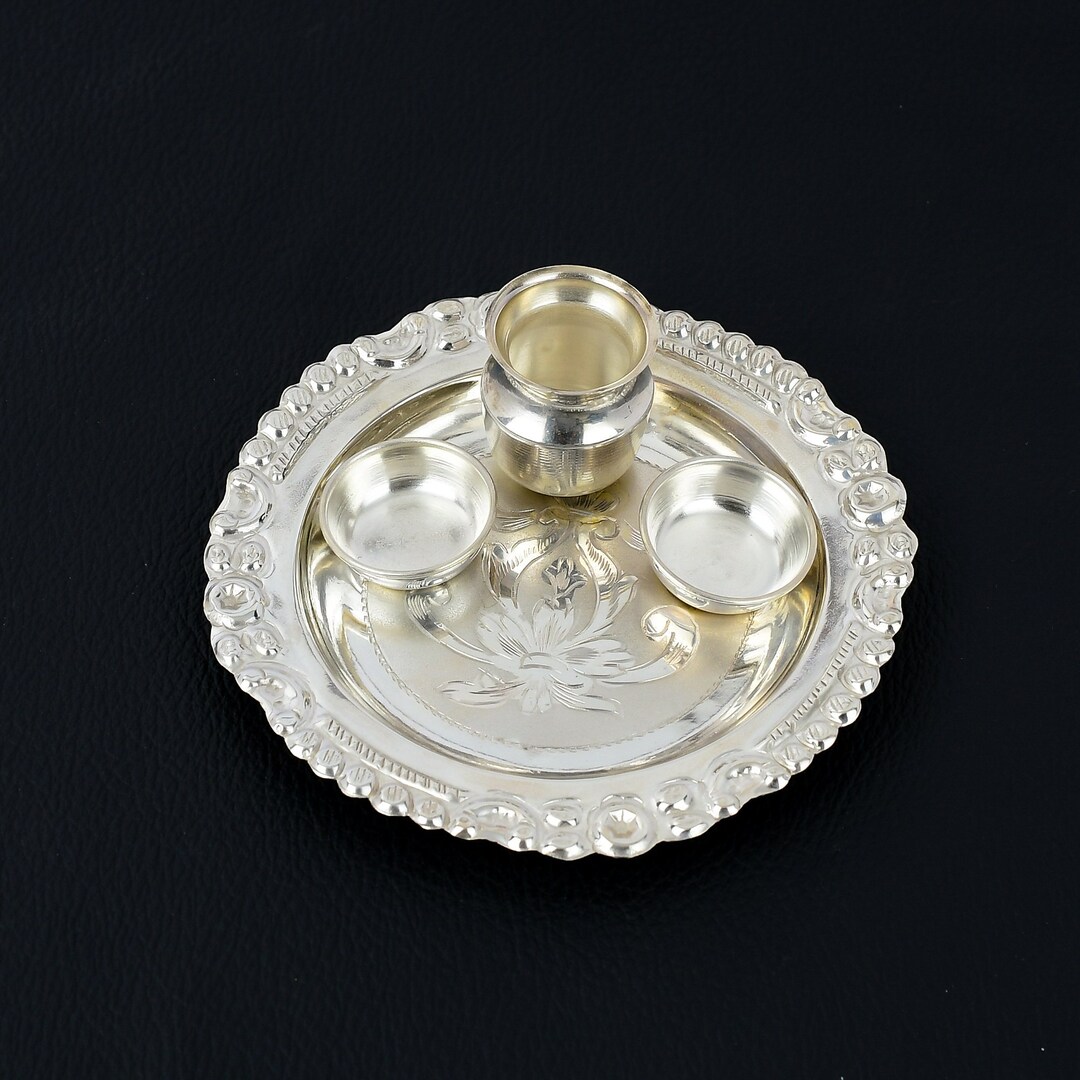 Pure Silver Pooja Set Plate bowl kalash silver Pooja Plate Etsy