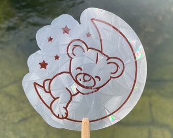 Sonnenfänger Teddy auf Mond | Abziehbild | Sonnenfänger Sticker | Selbsthaftend | Personalisierbar