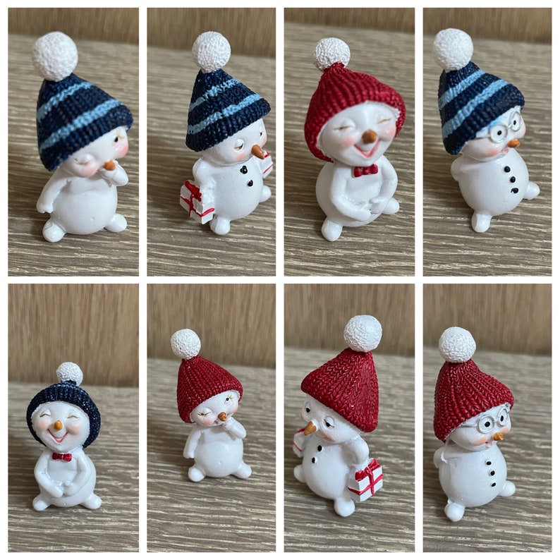 8 Stück Schneemann Figuren Mit Türkiser Mütze - Süße Winterdeko Für Weihnachten 7cm Hoch