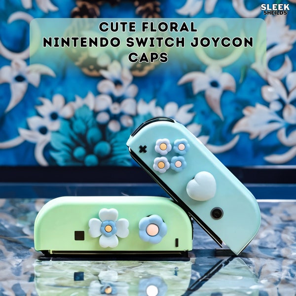 Blue Floral Joystick Thumb Stick Grip Cap Cover For Nintendo Switch OLED and NS Joy-con Skin Case, Nintendo Accessories, Joycon Caps, LD018