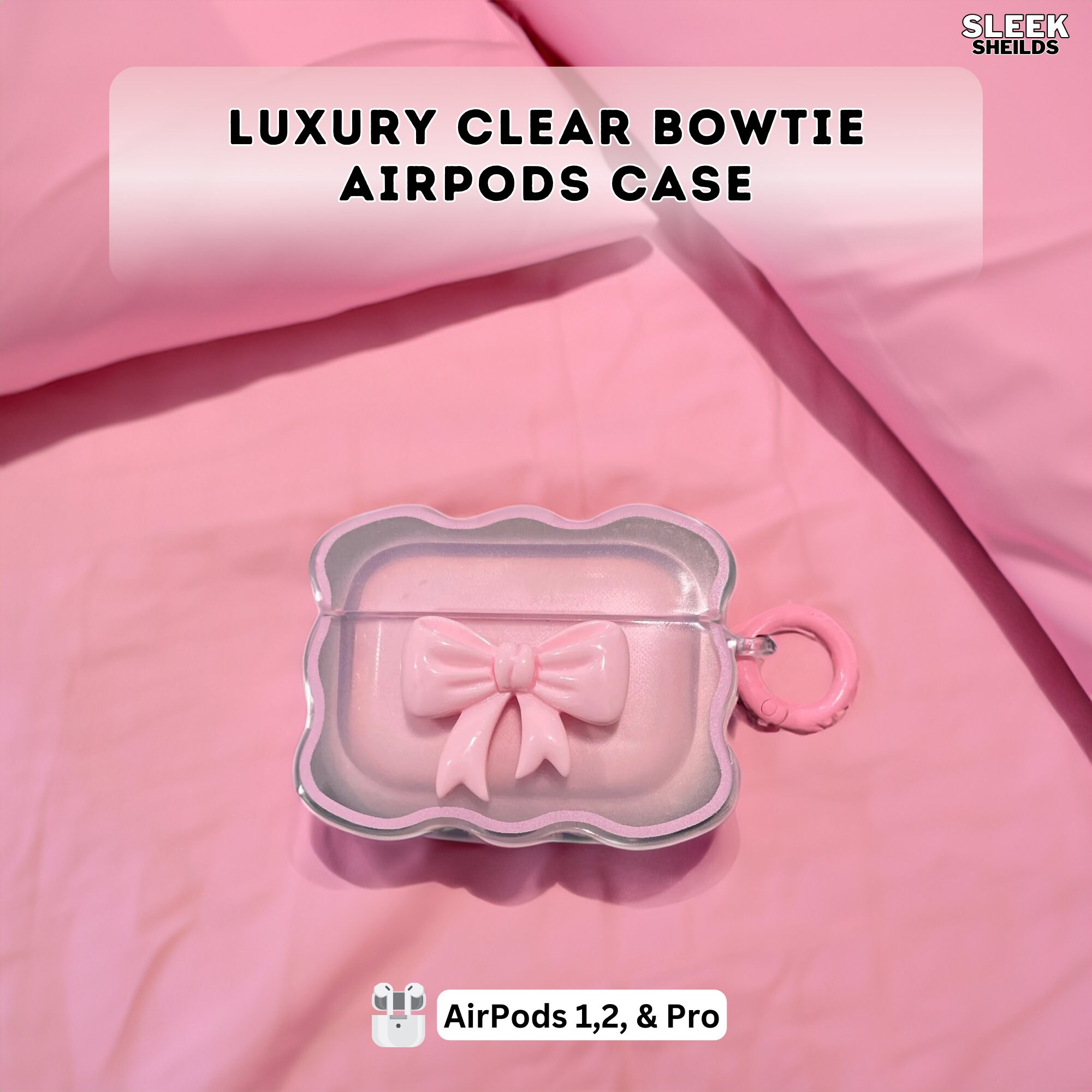 Luxury Clear Pink Bowtie Airpods Case, Apple AirPod Cover