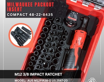 Milwaukee Packout M12 3/8 Impact Ratchet Insert | Designed for Compact Organizer 48-22-8435 and Tool AUS M12FIR38-0 US 2567-20