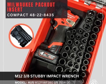 Milwaukee Packout M12 3/8 Stubby Impact Wrench Insert | Designed for Compact Organizer 48-22-8435 and Tool AUS M12FIWF380 US 2554-20