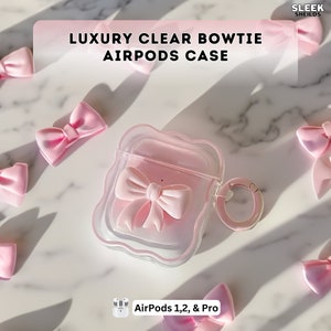 Étui de luxe pour AirPods rose transparent avec nœud papillon, coque Apple AirPod, AirPods 1,2 Pro, joli étui pour écouteurs, habillage pour AirPods, support pour AirPods, Airpods 4