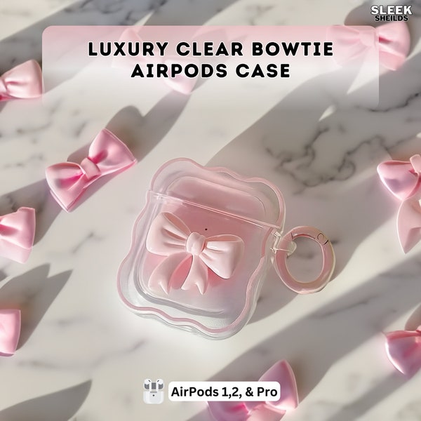 Luxury Clear Pink BowTie AirPods Case, Apple AirPod Cover, AirPods 1,2 Pro, Cute Earphone Case, AirPods Skin, AirPods Holder, LD038