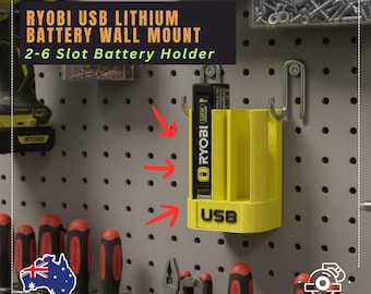 Ryobi USB Battery Holder Wall Mount | 2–6 Slot Workshop Organizer