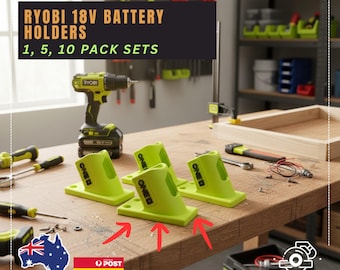 5x Ryobi One+ 18V Battery Holder | Wall Mount Tool Organizer | Ryobi Battery Storage Rack | 3D Printed Holder | Workshop Organisation