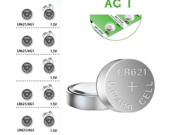 Pilas alcalinas para reloj Ag1 LR621, paquete de 10 pilas para reloj de pulsera, pila de botón Ag 1 LR621, 1,5 voltios, LR621 Ag1 SR621SW 364 LR60 164, paquete de diez