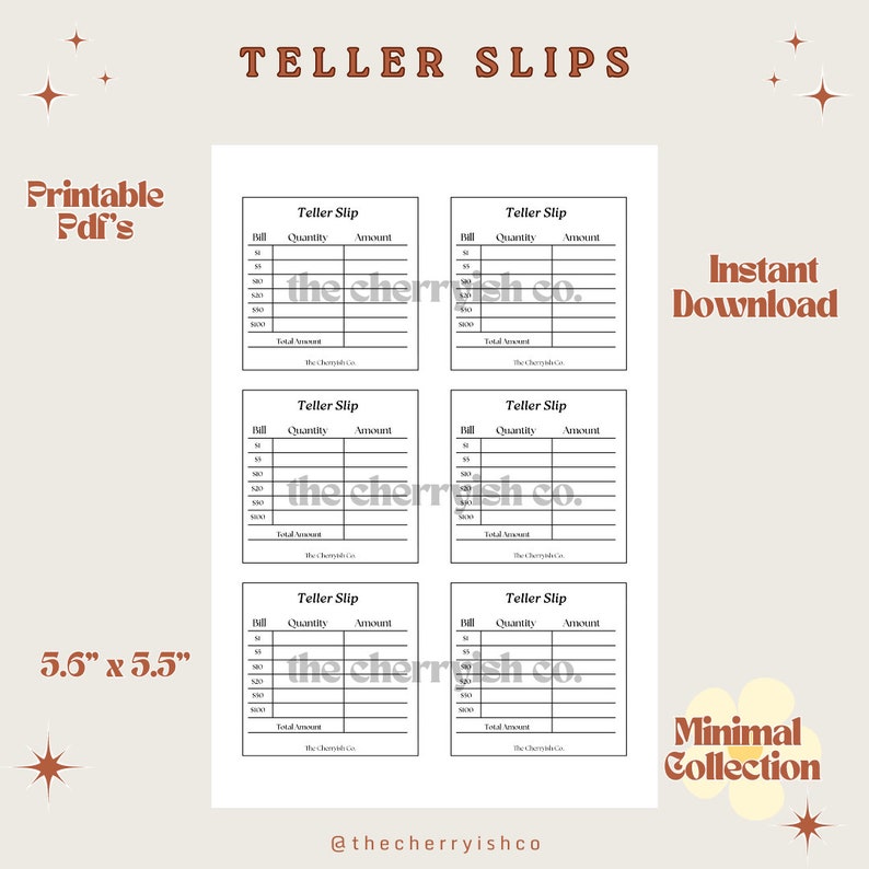 Teller Slips, Bank Teller Slips, Digital Teller Slips, Minimal Teller ...