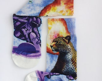 竹製ソックス - 通気性に優れた特別なデザイン - 隕石、チーター、スケーター、宇宙飛行士の絵