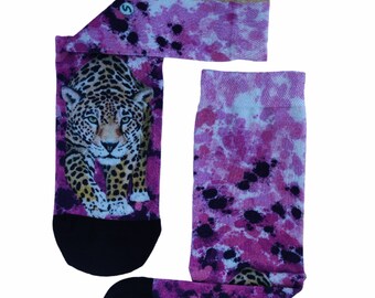 竹製ソックス - 通気性に優れた特別なデザイン - ジャガーのピンクのスプラッシュ ドローイング