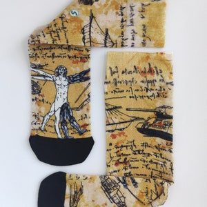 Bamboo Socks - Special Breathable Designs - Da Vinci's Socks Manuscripts Drawings
