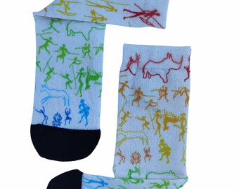 竹製ソックス - 通気性に優れた特別なデザイン - カラフルな洞窟壁画