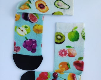 竹製ソックス - 通気性に優れた特別なデザイン - 多角形のフルーツの絵