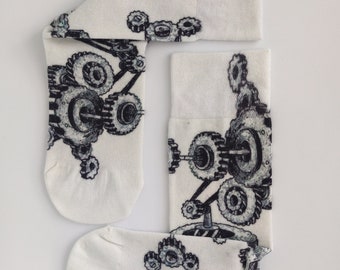 竹製ソックス - 通気性に優れた特殊デザイン - メカニック、ホイール、ストラップシステム図面