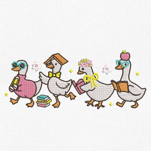 Back To School Goose Embroidery Design, First Day of School Embroidery Machine File, Preppy School Goose Embroidery File, Retro School Pes