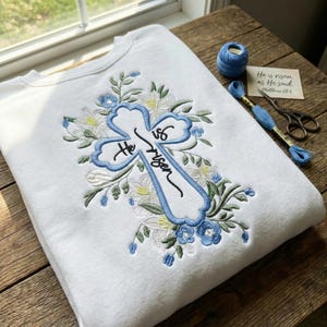 Floral Cross Easter Machine Embroidery Design, He Is Risen, Christian Faith Embroidery File, Jesus Machine Digital Embroidery