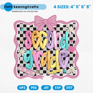 Back to School Embroidery Design, School Supplies Embroidery File, Second Grade Embroidery Machine File, First Day of School Pes File