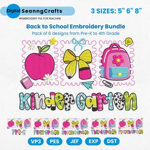 Back To School Grade Embroidery Designs, School Supplies Embroidery Bundle, Hello School Embroidery Machine File, First Day of School Pes