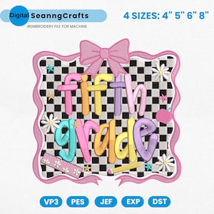 Back to School Embroidery Design, School Supplies Embroidery File, Fifth Grade Embroidery Machine File, First Day of School Pes File