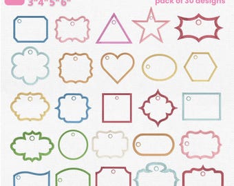 ITH Tag Applique Embroidery Bundle, 30 Frame Applique Machine Embroidery Design Files, In The Hoop Square Circle Tag Pes Dst Jef Vp3