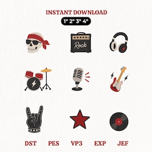 Paquete de diseños de bordado de música rock, mini archivos de bordado de bandas de rock, bordado a máquina de música de guitarra, descarga instantánea