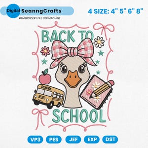 Goose Back To School Embroidery Design, Coquette Silly Goose Teacher Embroidery File, First Day Of School Machine File, Instant Download