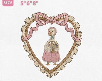 Vintage Thrifted Goose Embroidery Design, Goose Coquette Bow Embroidery File, Goose Cottage Core Pes File, Grandma Core, Instant Download