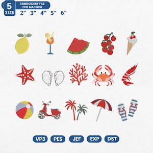 15 Italian Summer Icons Embroidery Design, La Dolce Vita Costal Embroidery Design, Beach & Vacation Mini Icons Machine Embroidery File