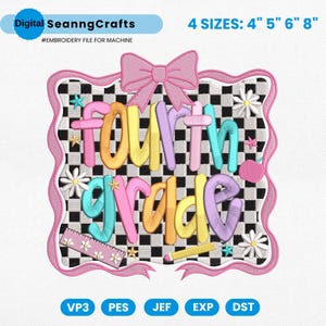 Back to School Embroidery Design, School Supplies Embroidery File, Fourth Grade Embroidery Machine File, First Day of School Pes File