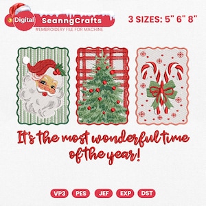 Preppy Christmas Santa Claus Embroidery Design, It&#39;s The Most Wonderful Time of The Year Embroidery File, Christmas Tree Embroidery File
