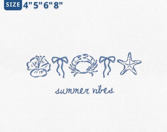 Summer Coquette Icon Embroidery Design, Girly Summer Bow Embroidery Design, Cute Vacation Theme Stitch For Girls, Instant Download