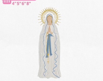 Diseño de bordado de la Virgen María, archivo de bordado de corona floral de la Virgen María, archivo PES religioso de fe católica vintage, descarga instantánea