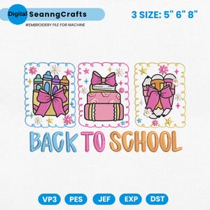Back To School Embroidery Design, Coquette School Supplies Embroidery File, First Day of School Embroidery Machine File, Preppy School Pes