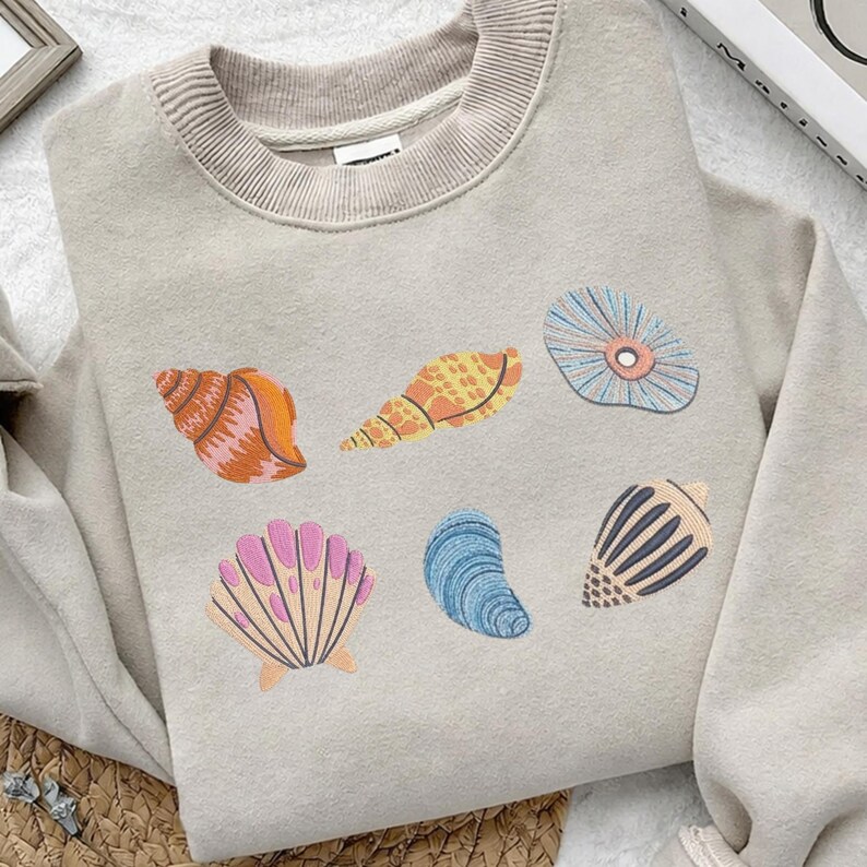Embroded Shells Marine Seashell Embroidery Design Bundle, Beach Coastal Shell ...
