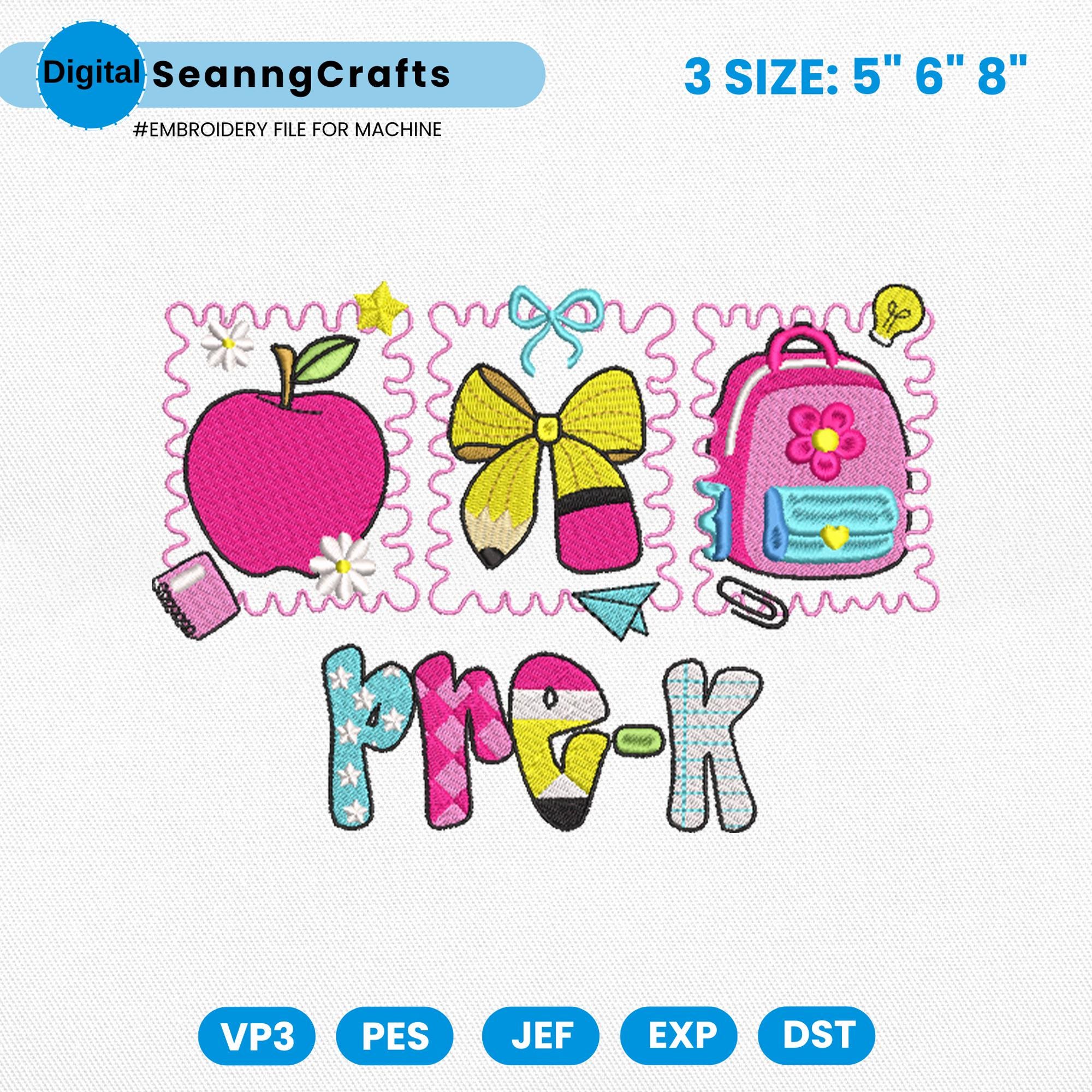 Back to School Grade Embroidery Design, School Supplies Embroidery ...