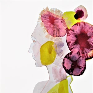 Dipinto originale, studio femminile, ritratto creativo, tecnica mista, arte figurativa, illustrazione di moda, pop art, opera d'arte originale, acquerello