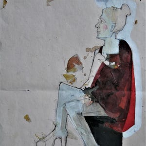 Opera d'arte originale, disegno figurativo ispirato a Egon Schiele, pittura, disegno, carta fatta a mano, illustrazione. Studio femminile, deco