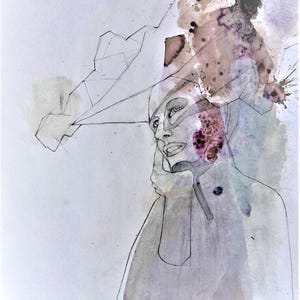 Henry Matisse, opera d'arte originale, dipinto figurativo, ritratto romantico, studio femminile, ritratto espressivo, acquerello, pezzo unico, fatto a mano
