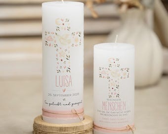 Taufkerze personalisiert handgemacht mit Namen & Datum | Geschenk zur Taufe | Handgemachte Kerze für Mädchen und Jungen | Taufgeschenk