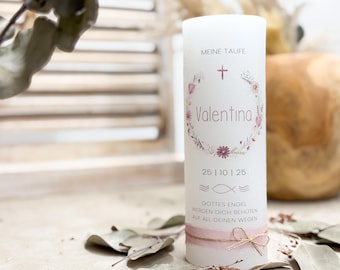 Taufkerze personalisiert handgemacht mit Namen & Datum | Geschenk zur Taufe | Handgemachte Kerze für Mädchen und Jungen | Taufgeschenk