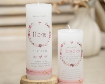 Taufkerze personalisiert handgemacht mit Namen & Datum | Geschenk zur Taufe | Handgemachte Kerze für Mädchen und Jungen | Taufgeschenk