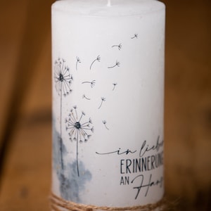 Modern mourning candle individually personalized with name and date