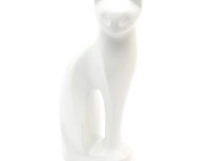 Pearlescent White Sitting Cat Urn