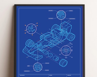 F1 Blueprint Schematic Poster, Unique Formula 1 Schematic Technical Wall Print, Gifts for him, Gifts for Dad Gifts for F1 enthusiast