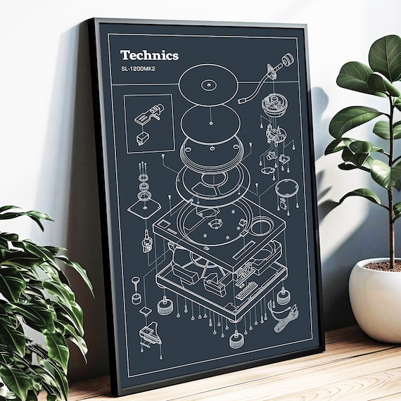 Technics 1200 Print, DJ Turntable Poster, Record Player Blueprint